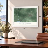 Town of Waterloo, New York map, 18 x 24 inch print in a white frame in a home office