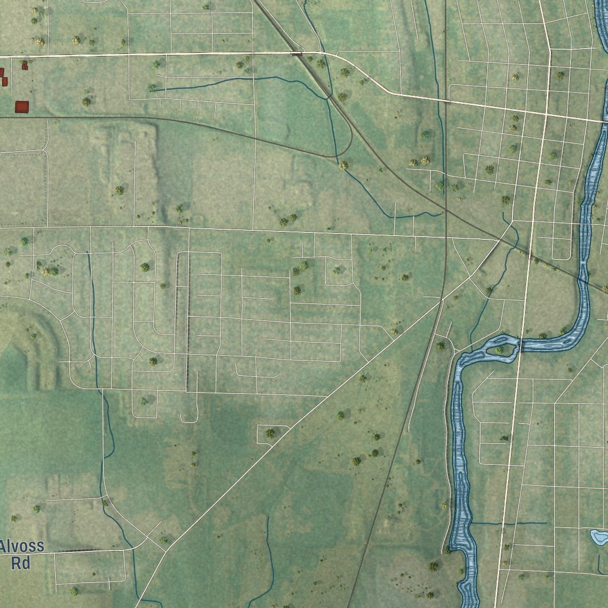Second close-up of the map of the Town of Watertown, Wisconsin print showing more streets and buildings