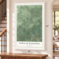 Town of Wautoma, Wisconsin map, 24 x 36 inch print in a white frame by a staircase