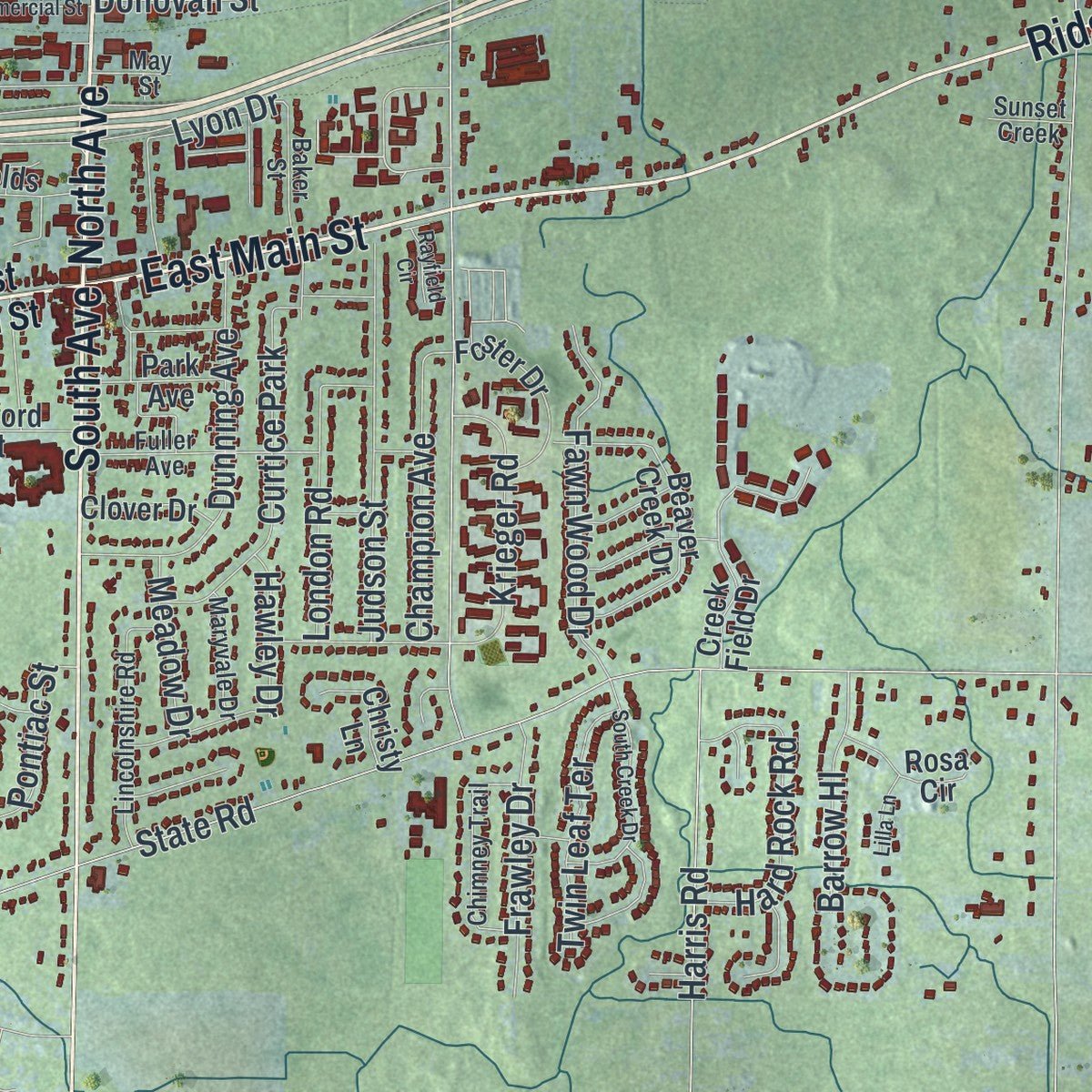 Second close-up of the map of the Town of Webster, New York print showing more streets and buildings