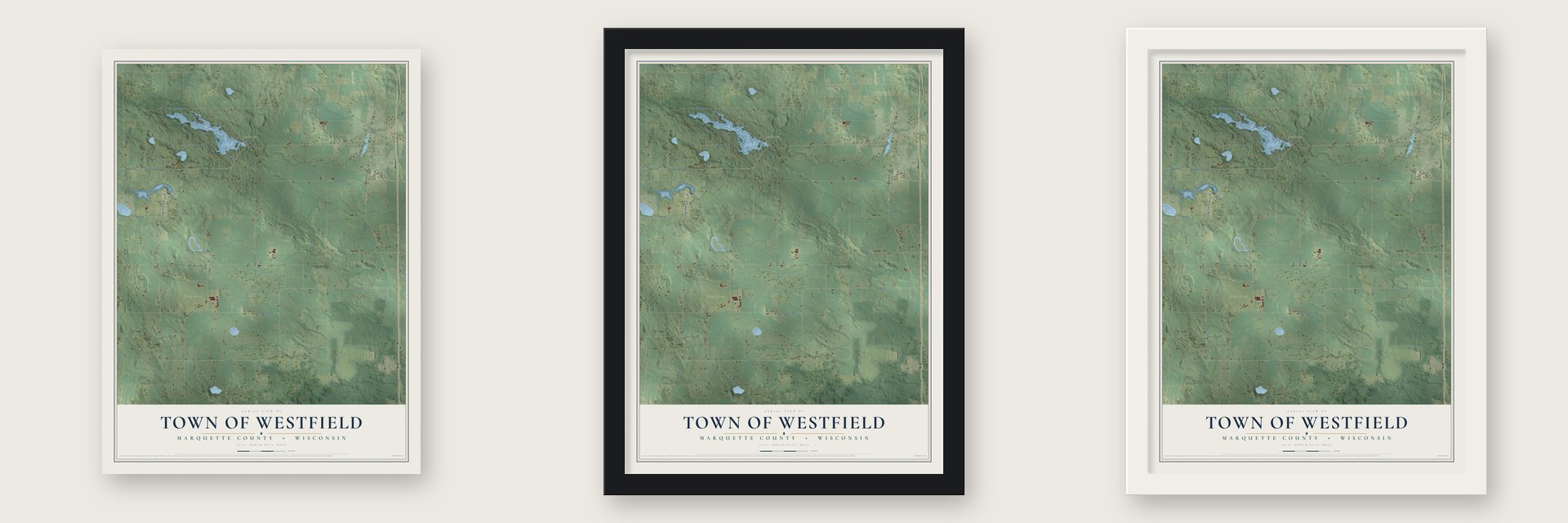 Town of Westfield, Marquette County, Wisconsin map unframed, in a black wood frame and in a white wood frame