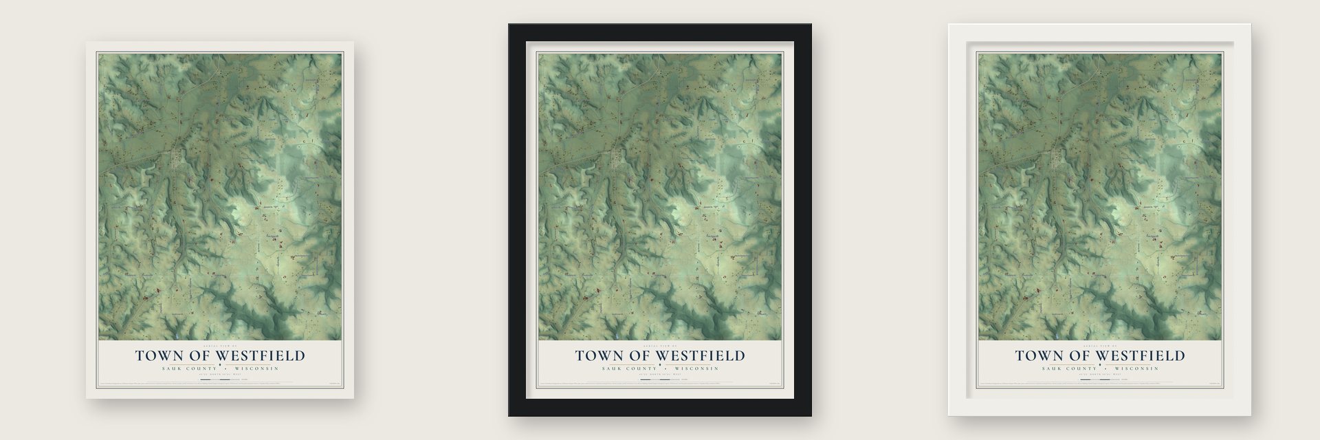 Town of Westfield, Sauk County, Wisconsin map unframed, in a black wood frame and in a white wood frame