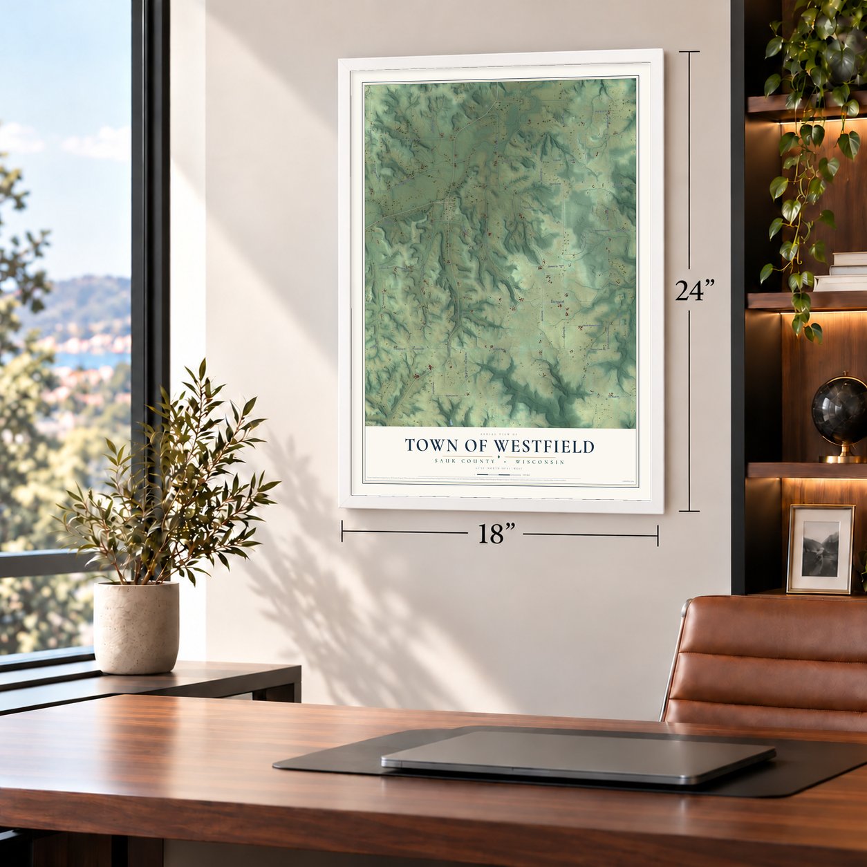 Town of Westfield, Sauk County, Wisconsin map, 18 x 24 inch print in a white frame in a home office