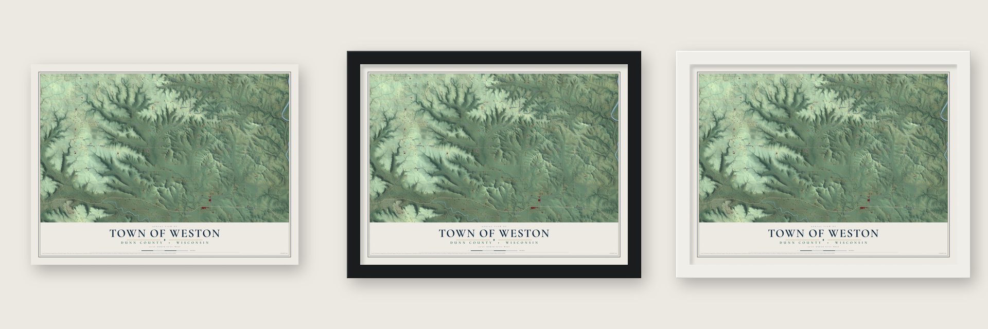 Town of Weston, Dunn County, Wisconsin map unframed, in a black wood frame and in a white wood frame