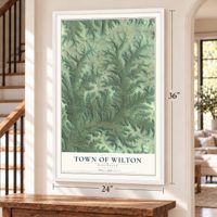 Town of Wilton, Wisconsin map, 24 x 36 inch print in a white frame by a staircase