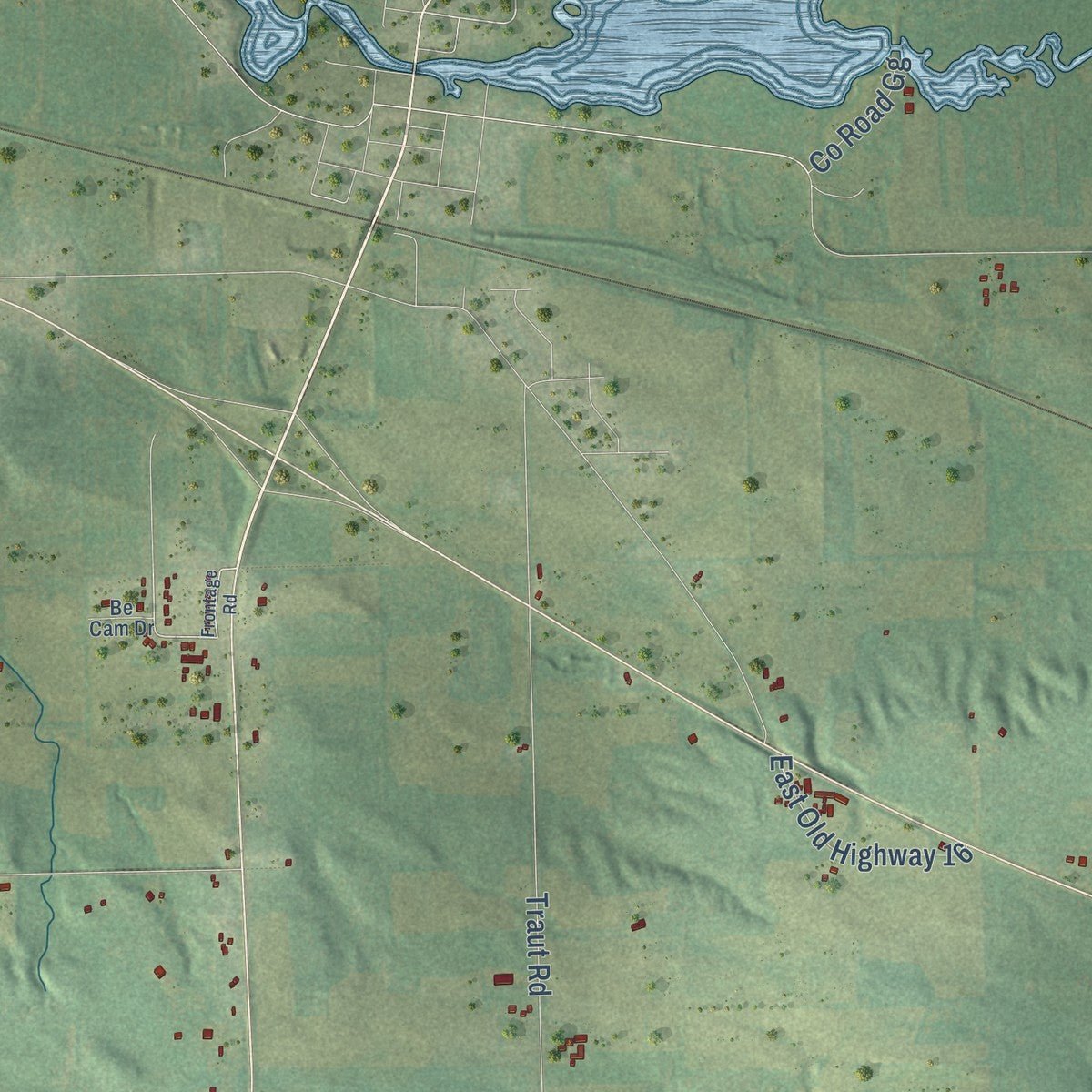 Second close-up of the map of the Town of Wyocena, Wisconsin print showing more streets and buildings