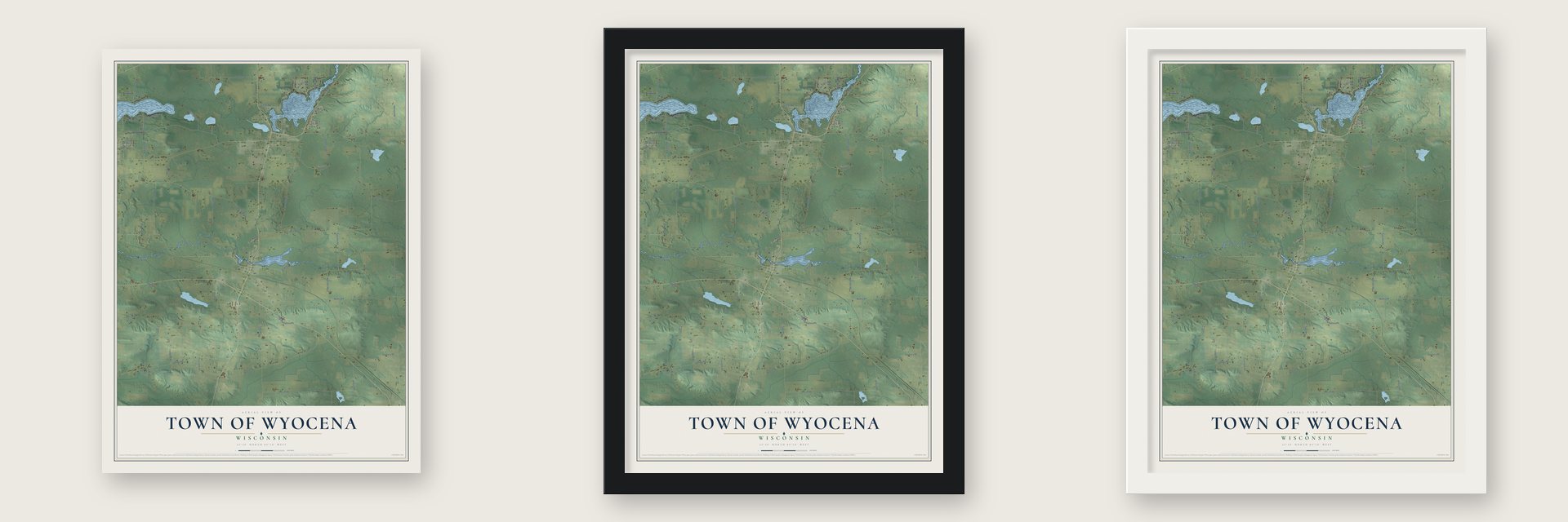 Town of Wyocena, Wisconsin map unframed, in a black wood frame and in a white wood frame