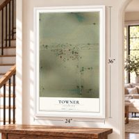 Towner, Colorado map, 24 x 36 inch print in a white frame by a staircase