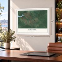 Townsend, Delaware map, 18 x 24 inch print in a white frame in a home office