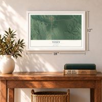 Toxey, Alabama map, 12 x 18 inch print in a white frame in an entryway