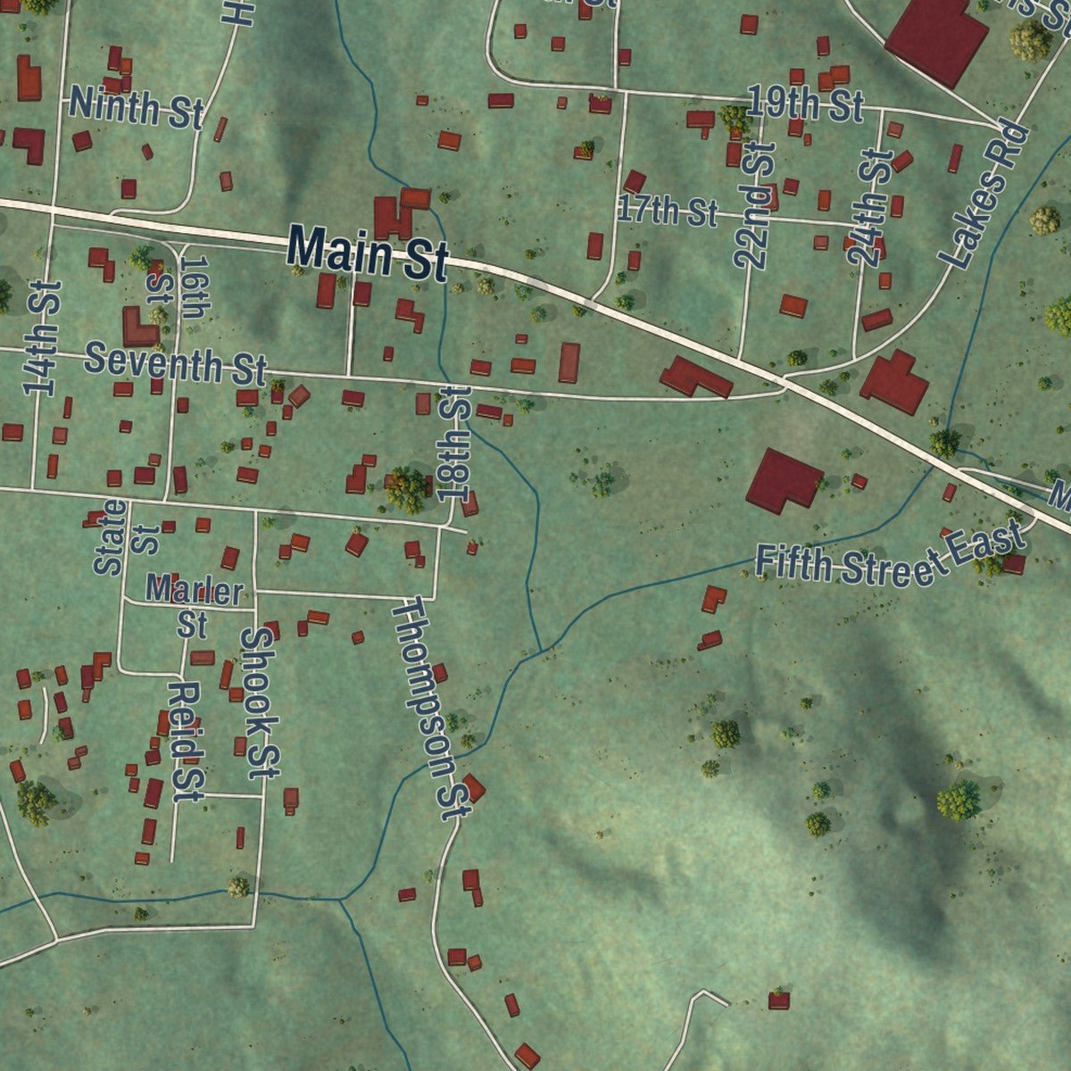 Second close-up of the map of Tracy City, Tennessee print showing more streets and buildings