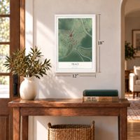 Tracy, Missouri map, 12 x 18 inch print in a white frame in an entryway