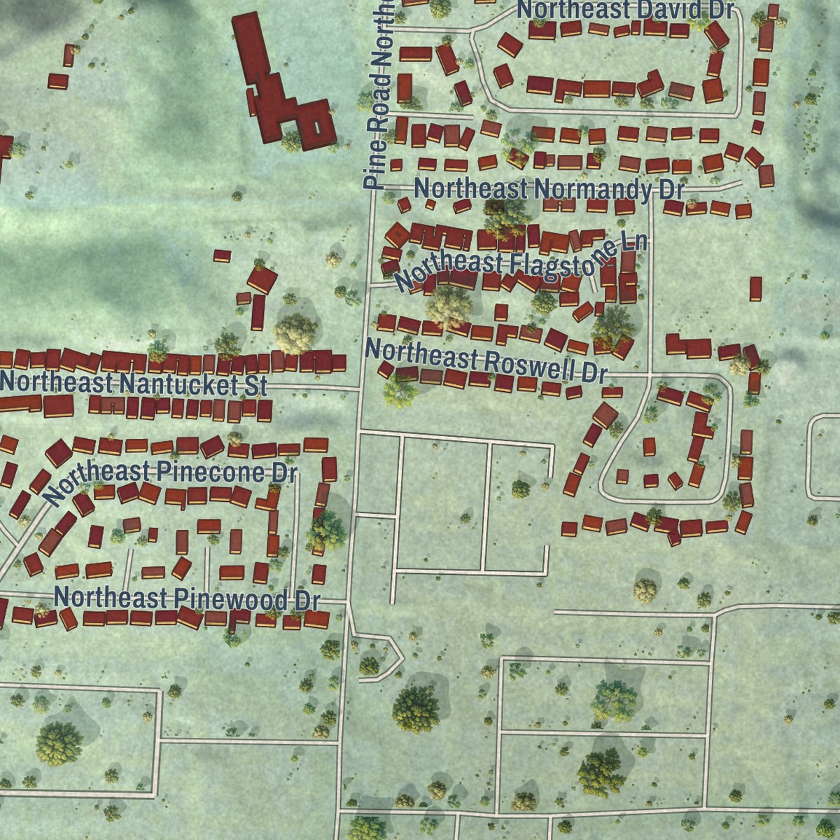 Second close-up of the map of Tracyton, Washington print showing more streets and buildings