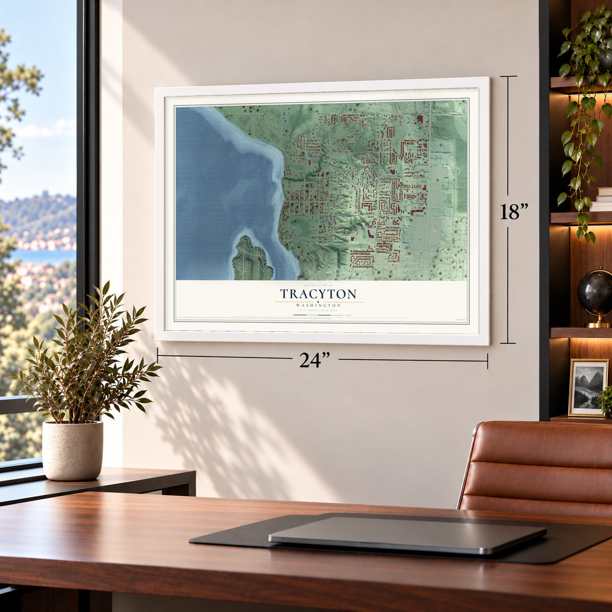 Tracyton, Washington map, 18 x 24 inch print in a white frame in a home office