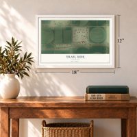 Trail Side, Colorado map, 12 x 18 inch print in a white frame in an entryway