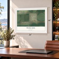 Trail Side, Colorado map, 18 x 24 inch print in a white frame in a home office