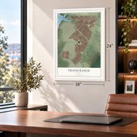 Travis Ranch, Texas map, 18 x 24 inch print in a white frame in a home office
