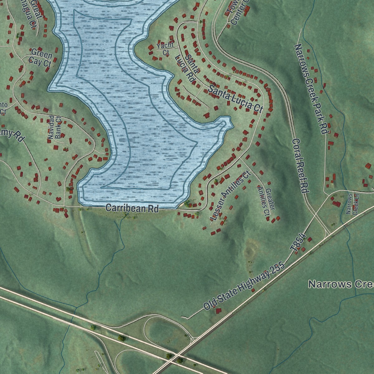 Second close-up of the map of Treasure Lake, Pennsylvania print showing more streets and buildings