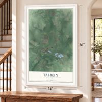 Trebein, Ohio map, 24 x 36 inch print in a white frame by a staircase