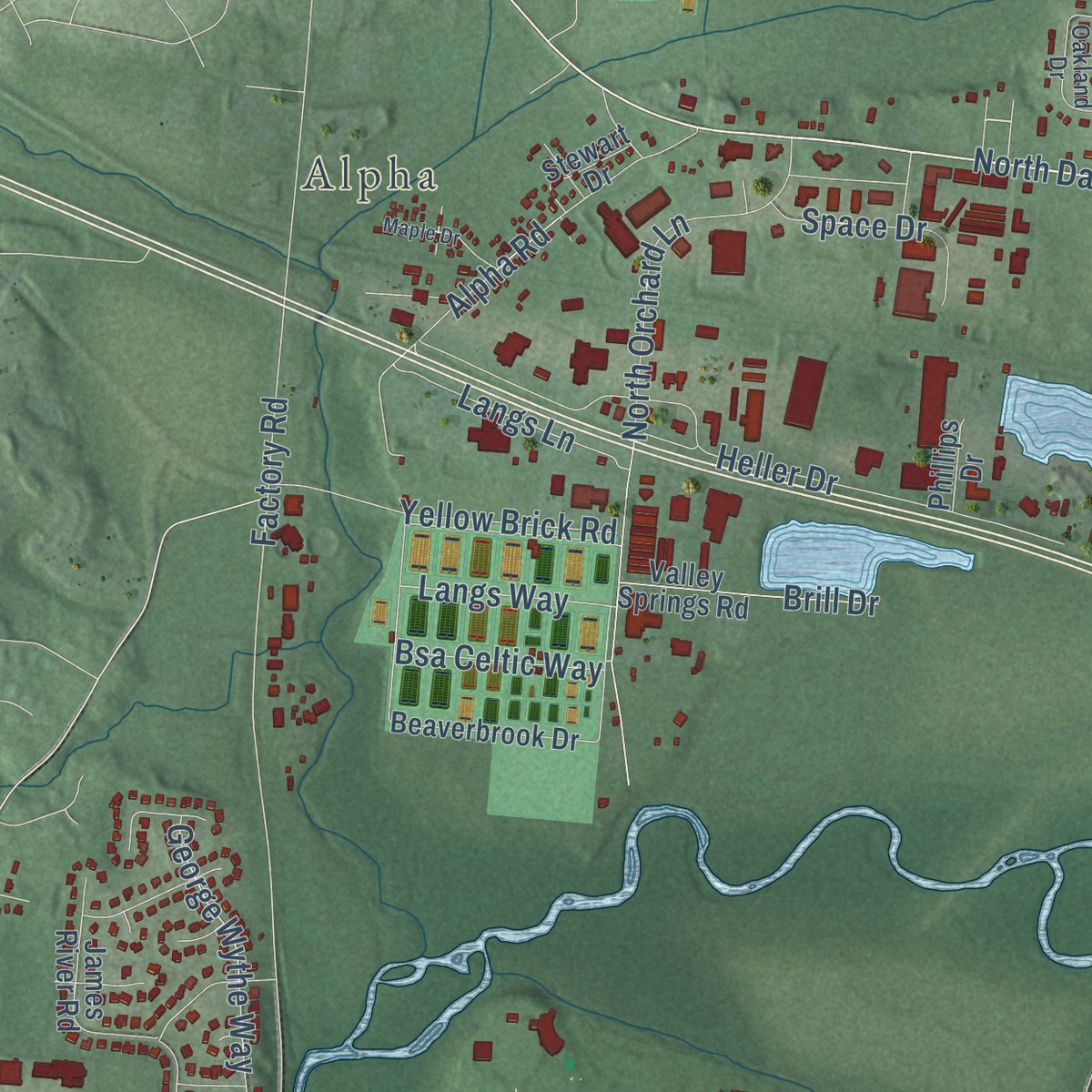Second close-up of the map of Trebein, Ohio print showing more streets and buildings