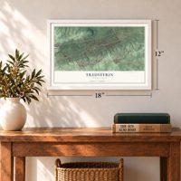 Tredyffrin, Pennsylvania map, 12 x 18 inch print in a white frame in an entryway
