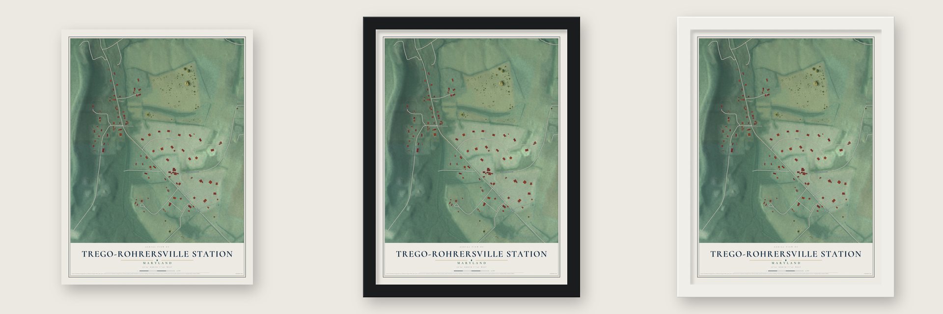 Trego-Rohrersville Station, Maryland map unframed, in a black wood frame and in a white wood frame