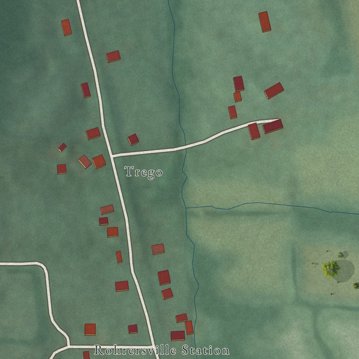 Second close-up of the map of Trego-Rohrersville Station, Maryland print showing more streets and buildings