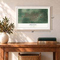 Trenton, Illinois map, 12 x 18 inch print in a white frame in an entryway