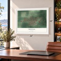 Trenton, Illinois map, 18 x 24 inch print in a white frame in a home office