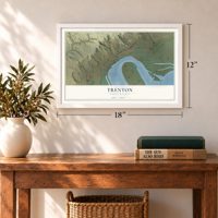 Trenton, North Dakota map, 12 x 18 inch print in a white frame in an entryway