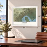 Trenton, North Dakota map, 18 x 24 inch print in a white frame in a home office
