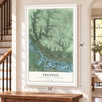 Trenton, Pierce County, Wisconsin map, 24 x 36 inch print in a white frame by a staircase