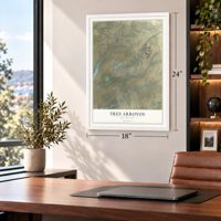 Tres Arroyos, New Mexico map, 18 x 24 inch print in a white frame in a home office