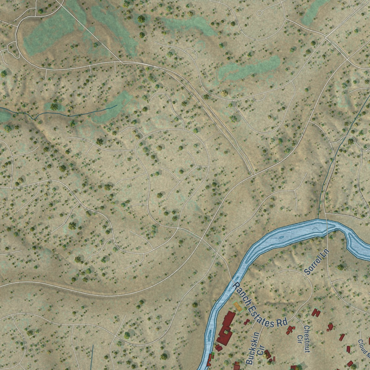 Second close-up of the map of Tres Arroyos, New Mexico print showing more streets and buildings