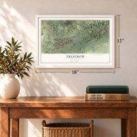 Tresckow, Pennsylvania map, 12 x 18 inch print in a white frame in an entryway
