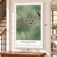 Trexlertown, Pennsylvania map, 24 x 36 inch print in a white frame by a staircase