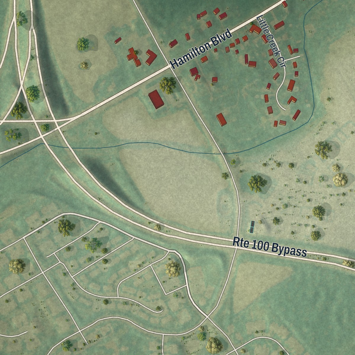 Second close-up of the map of Trexlertown, Pennsylvania print showing more streets and buildings