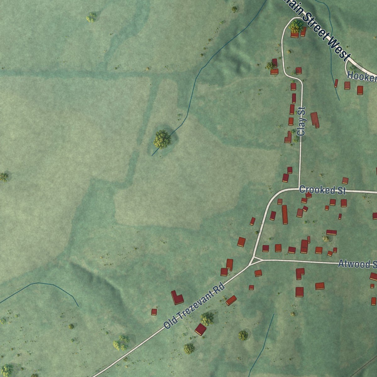 Second close-up of the map of Trezevant, Tennessee print showing more streets and buildings