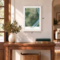 Triana, Alabama map, 12 x 18 inch print in a white frame in an entryway