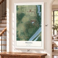 Triana, Alabama map, 24 x 36 inch print in a white frame by a staircase