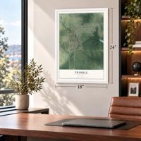 Trimble, Missouri map, 18 x 24 inch print in a white frame in a home office