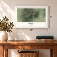 Trimble, Tennessee map, 12 x 18 inch print in a white frame in an entryway
