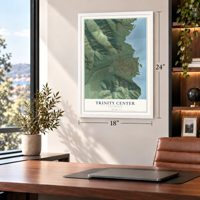 Trinity Center, California map, 18 x 24 inch print in a white frame in a home office
