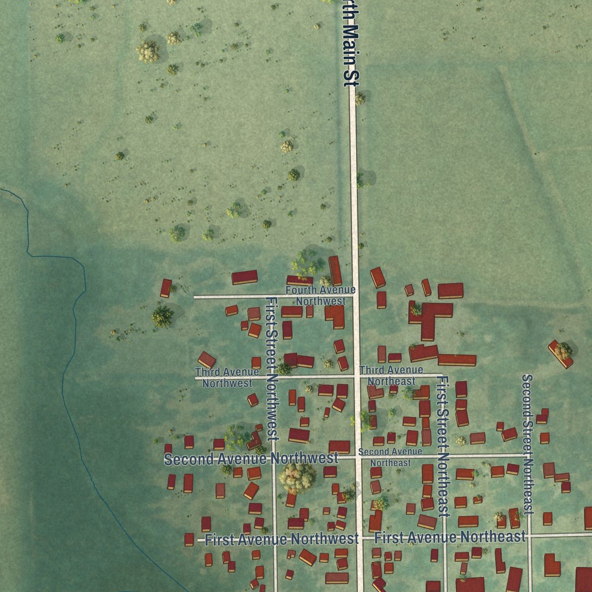 Second close-up of the map of Tripoli, Iowa print showing more streets and buildings