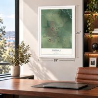 Tripoli, Iowa map, 18 x 24 inch print in a white frame in a home office