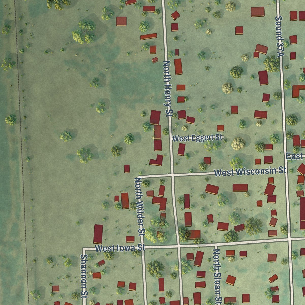 Second close-up of the map of Tripp, South Dakota print showing more streets and buildings