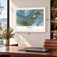 Triumph, Louisiana map, 18 x 24 inch print in a white frame in a home office