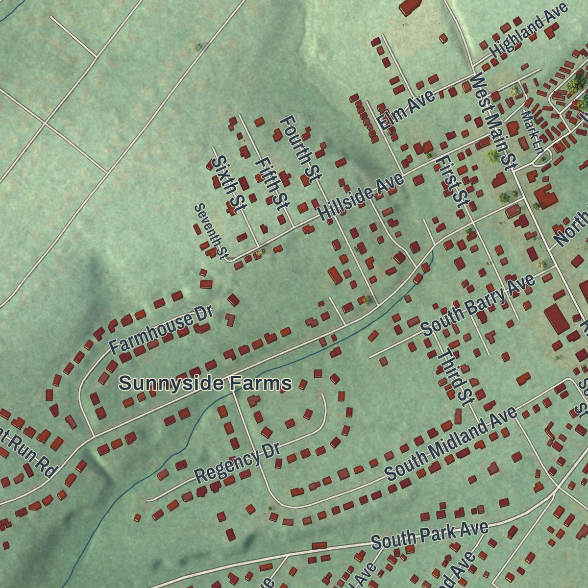 Second close-up of the map of Trooper, Pennsylvania print showing more streets and buildings