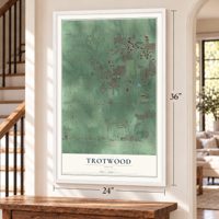 Trotwood, Ohio map, 24 x 36 inch print in a white frame by a staircase