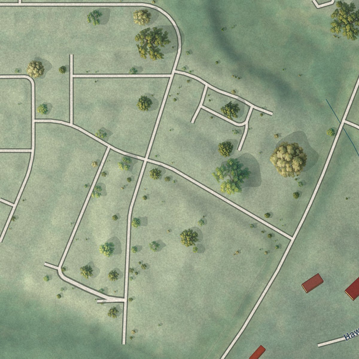 Second close-up of the map of Trout Valley, Illinois print showing more streets and buildings
